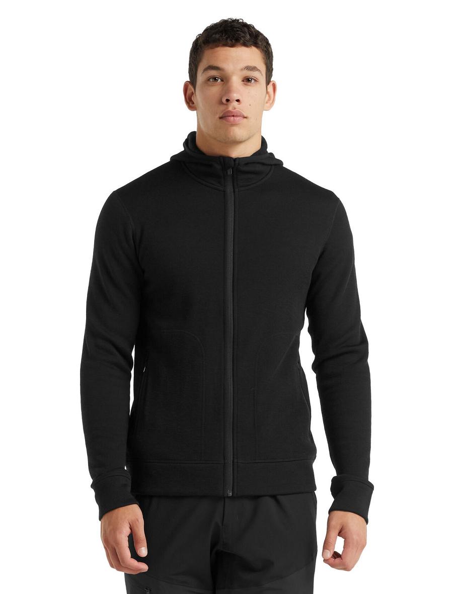 Vestes Icebreaker RealFleece® Merino Elemental Long Sleeve Zip Hood Homme Noir | FR 1241VRWD